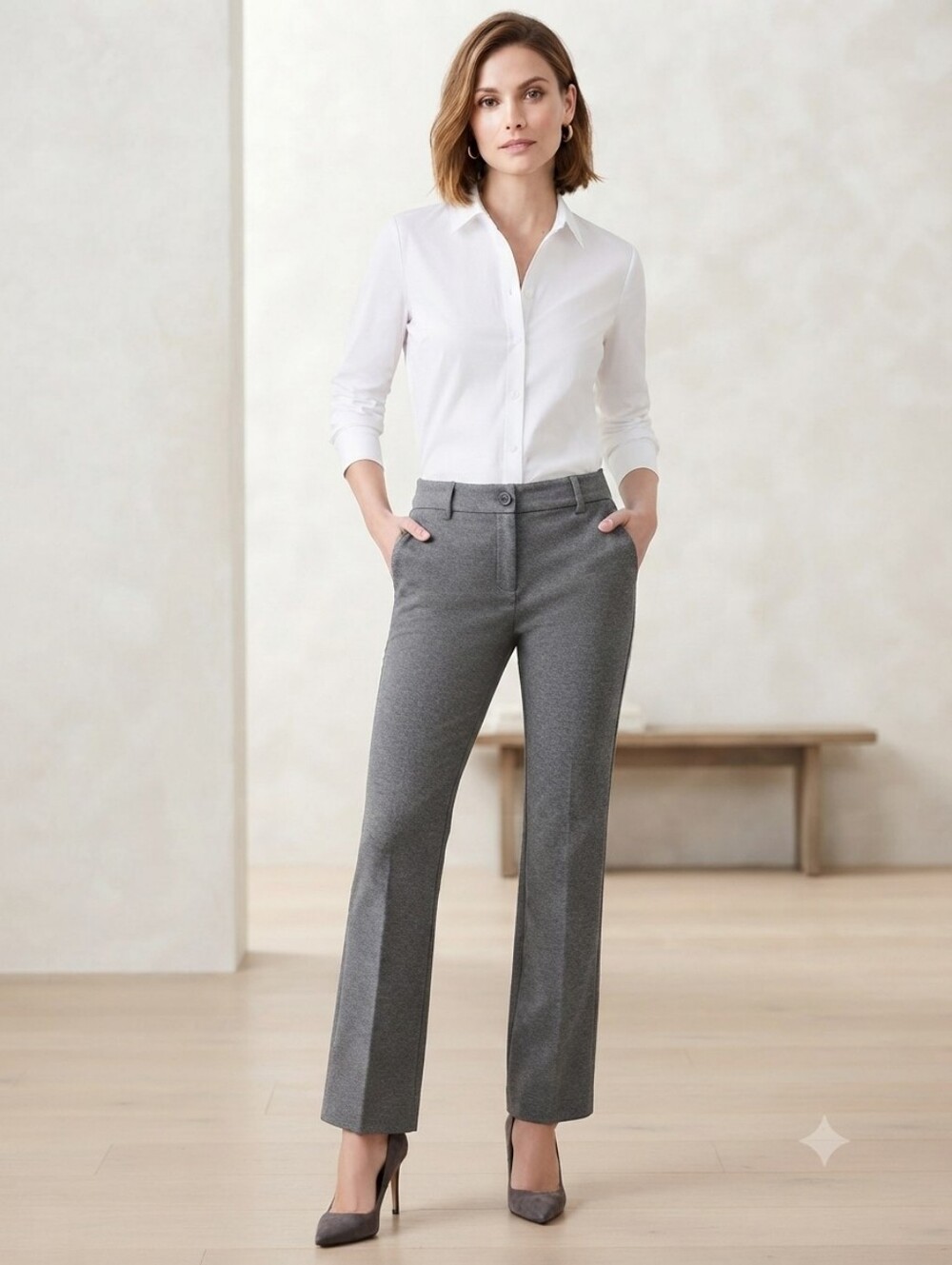 Men's Grey Straight-Leg Dress Pants